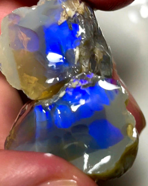 Lightning Ridge Rough Opal 83cts Huge Dark Crystal Knobby Split with Deep bars with lots of blues 25x22x18mm & 22x19x13mm WAD59