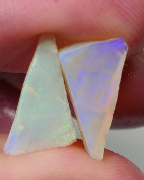 Coober Pedy Opal Rough Rub Pair for inlay or Doublets  Light / Crystal 4.4cts Nice Multicolours both approx 15x9x3mm 0618