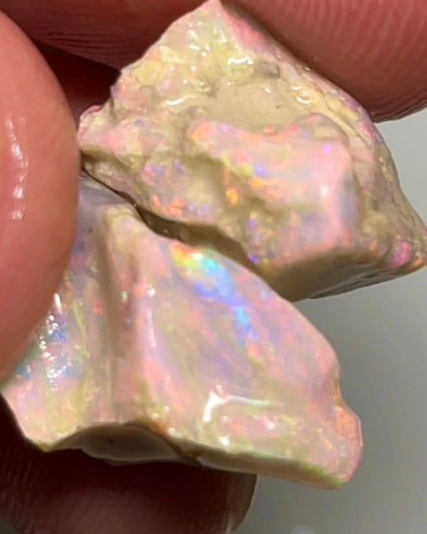 Pinks & Oranges Lightning Ridge Rough Opal 15cts Seam Split Bright Multicolours in bars 15x13x7 & 20x9x7 mm NSW034