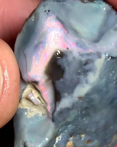 OPAL MONTH SPECIAL Lightning Ridge Huge Dark Rough Seam Opal Single 123cts Stunning Pink/Blue fires 45x30x20mm WSZ79