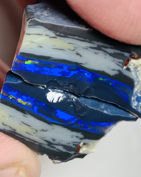 Lightning Ridge Rough Mulga® Black Opal Seam Split 27cts Exotic & Stunning Cutters Gorgeous Multifire bars 25x13x11mm both approx WSU43