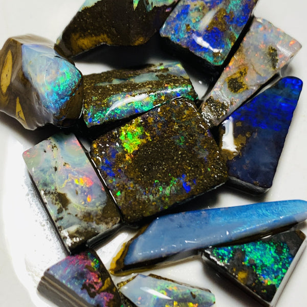 Australian Rough n Rubs Boulder Opal Parcel 69cts Winton Fields Lots Bright Lovely Multicolours to faces for cutters 15x12x3mm to 14x8x7mm WSU41