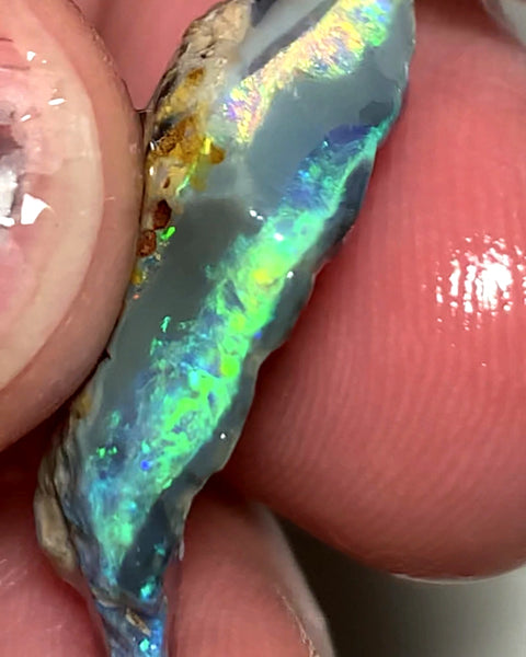 OPAL MONTH SPECIAL Lightning Ridge Rough Opal Dark Base 15cts Cutters Candy Exotic High Grade Bright Multifires in stunning bars 25x15x7mm WSZ59