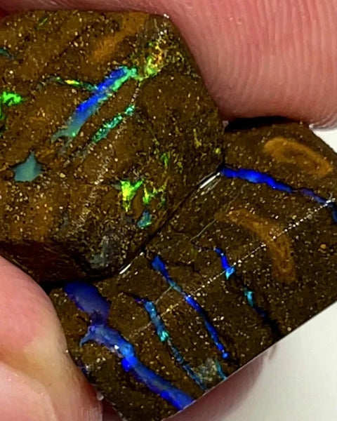 Queensland Boulder Matrix opal 26cts rough Pair Winton Stunning Exotic Bright veins 18x12xmm & 12x12x8mm BFC75