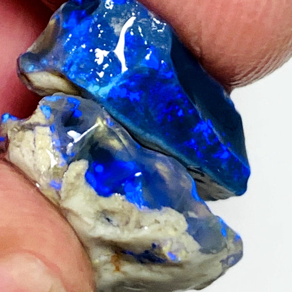 OPAL MONTH SPECIAL Lightning Ridge Rough Pair Gem Blacks opal 12cts Gorgeous Bright Royal Blues 17x14x4mm & 15x9x5mm WSZ54