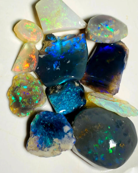 OPAL MONTH SPECIAL Lightning Ridge Opal Rough n Rub Parcel Dark & Crystal From the Miners Bench® 41cts Nice Multifires 17x14x8mm to 9x6x1mm WSY98