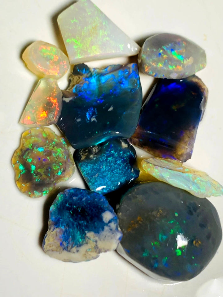 OPAL MONTH SPECIAL Lightning Ridge Opal Rough n Rub Parcel Dark & Crystal From the Miners Bench® 41cts Nice Multifires 17x14x8mm to 9x6x1mm WSY98