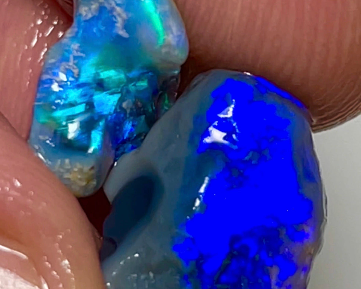 Bright & gorgeous small size knobby opals 7.45cts Gem Bright Blue/Green tones of fires 15x10x5mm & 13x8x4mm NSW048