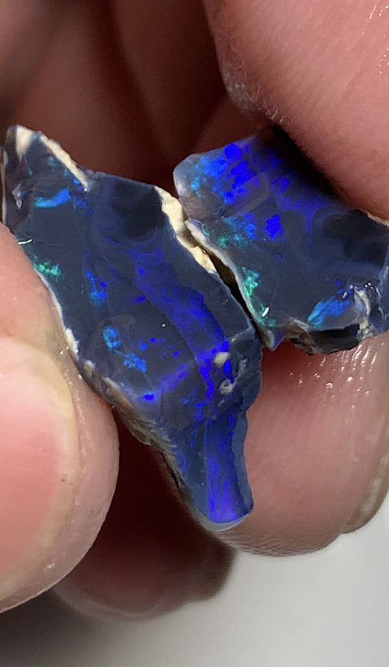 Lightning Ridge Rough Mulga® Black Opal Seam Split 15cts Exotic & Stunning Cutters Gorgeous Multifire bars 18x12x6mm & 11x10x6mm WSU45