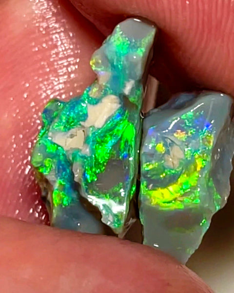 Lightning Ridge Rough Opal 11.75cts Dark base Seams Gorgeous Bright Multifires in bars to cut 23x13x6mm & 12x11x7mm WAC41