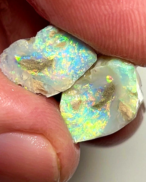 Lightning Ridge Rough Opal 10cts Gem Bright Dark Knobby Split with Amazing bars with Bright Vibrant Multifires 14x11x7 & 12x9x4 mm WAE28