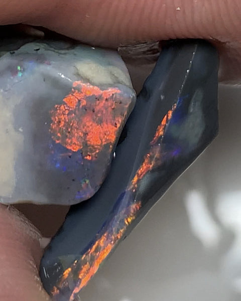 Lightning Ridge Black & Dark Opal Rubs High Grade 19cts bright & Reds & multi colour fires 24x12x10mm & 20x8x5mm WSQ85