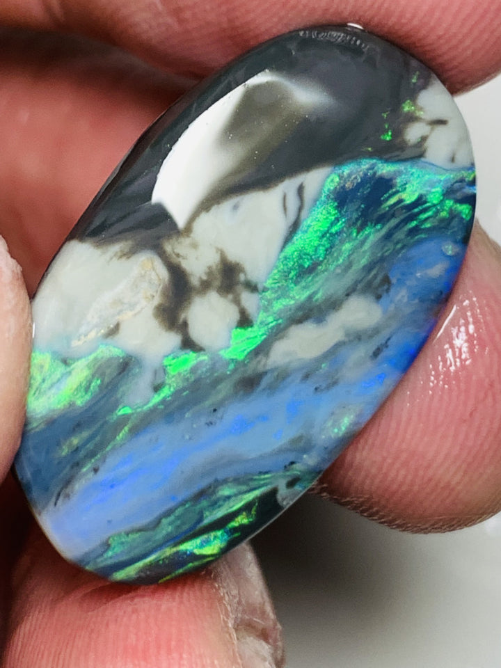 Lightning Ridge Rough / Rub Semi Black opal 21.4cts Mother Nature's Oil painting Picture stone with Bright multicolours 30x18x4mm WSU53