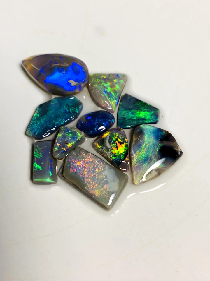 OPAL MONTH SPECIAL Lightning Ridge Opal Rough Rub Preform Parcel Black Dark & Crystal Miners Bench® 15.75cts Stunning Bright Multifires & patterns to faces 15x8x6mm to 6x3x2mm WAA15