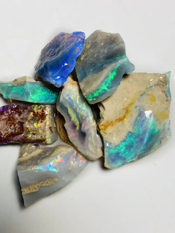 Lightning Ridge Rough Opal Parcel 38cts Semi Black & Crystal High Grade Very Bright Lovely colourful material for cutters 18x14x7mm to 13x8x3mm WSX17