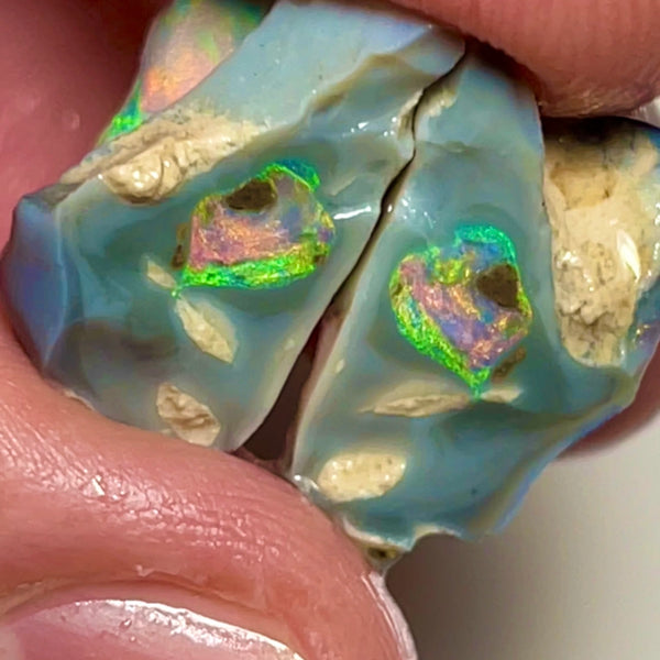 Wow Super exotic looking Knobby opal split rough/rub pair 17.50cts Stunning Pinks throughout these amazing multifires  20x11x11 & 20x14x8mm NSW054