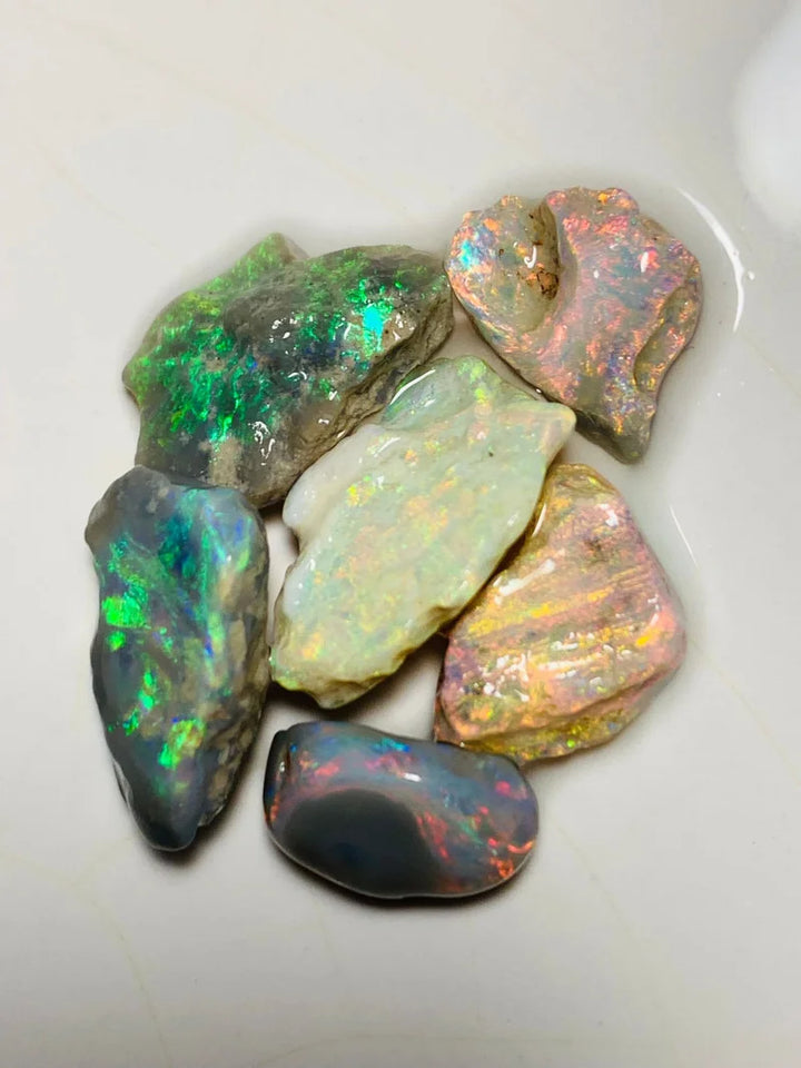 Lightning Ridge Rough Opal Parcel 20cts Dark & Crystal High Grade Super Bright Pink dominant Multifires to Carve 16x11x5mm to 12x8x4mm WSY82