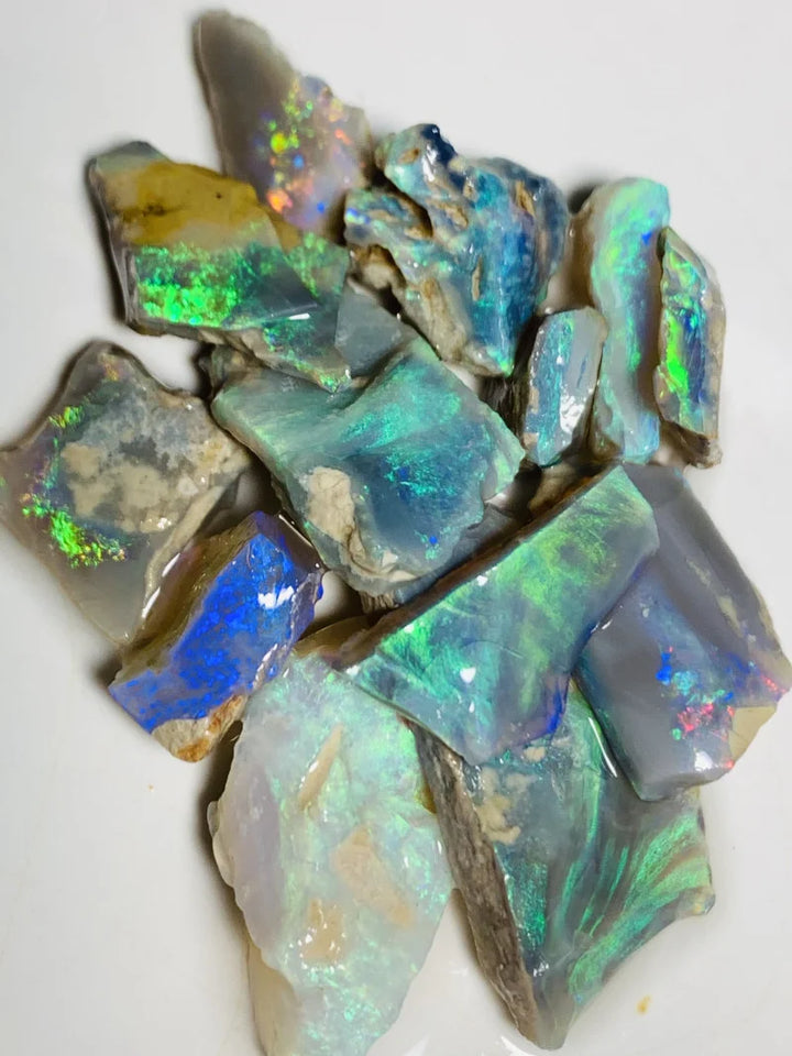 Grawin Rough Seam Opal Parcel 61cts Semi Black & Crystal High Grade Very Bright Lovely colourful material for cutters 26x15x2mm to 8x6x4mm WSX23