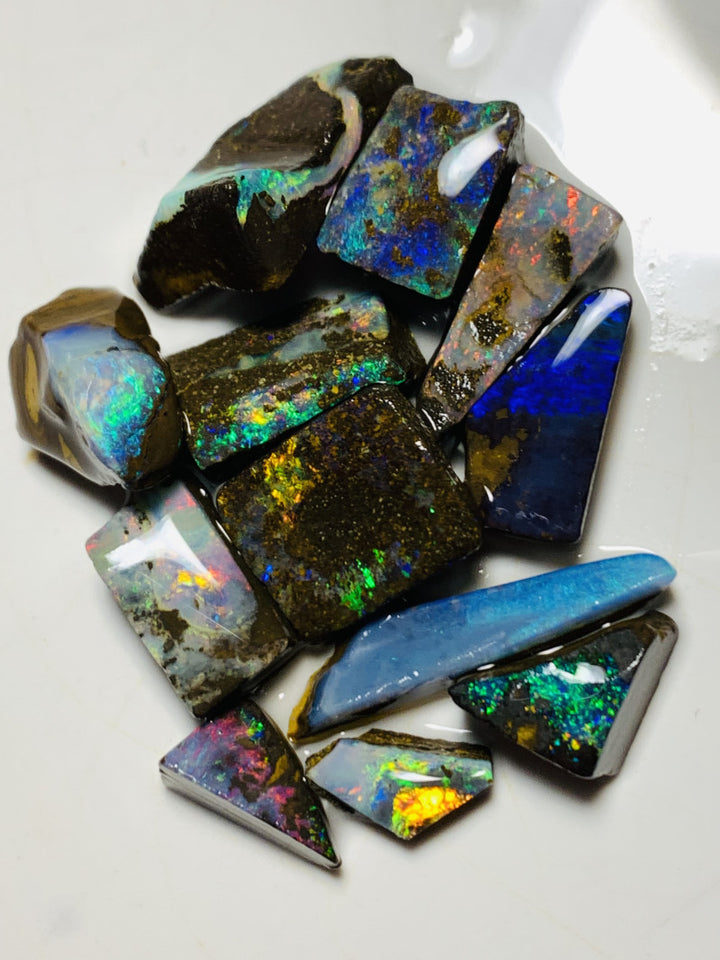 Australian Rough n Rubs Boulder Opal Parcel 69cts Winton Fields Lots Bright Lovely Multicolours to faces for cutters 15x12x3mm to 14x8x7mm WSU41