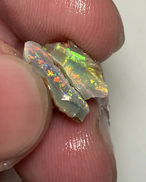 Lightning Ridge Rough Opal 3.5cts Small Pair Stunning Dark Crystal Base Cutters Candy® GEM Grade Bright Multifires 14x7x3mm & 12x5x5mm WAC52