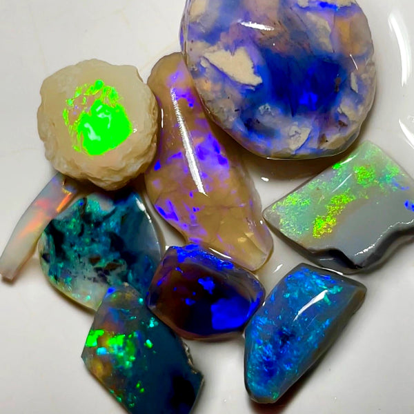 Lightning Ridge Opal Rough n Rub Parcel Black Dark & Crystal From the Miners Bench® 62cts Bright fires / Multifires 20x17x8mm to 11x10x3mm 1022