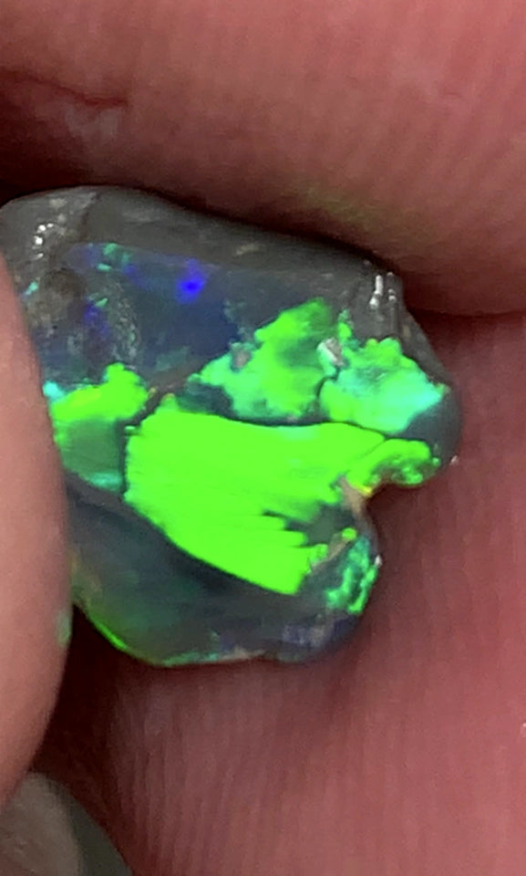 Lightning Ridge Miners Bench® Little Knobby Opal Rub Gorgeous Dark Base Rough / Rub 1.45cts Vibrant & Bright Multifires broad pattern 10x10x2.5mm WAA49