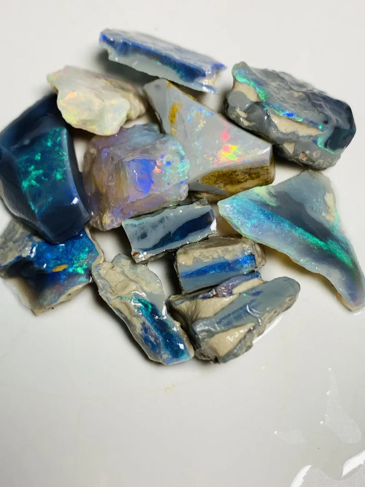 Lightning Ridge Rough Seam Opal Parcel 85cts Black Dark & Crystal High Grade Bright Lovely colourful Select material for cutters 24x12x7mm to 12x4mm WSY78