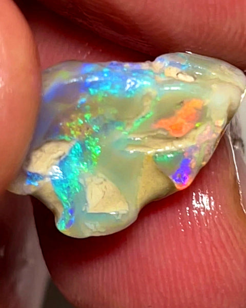 Lightning Ridge 9.5cts Bright knobby Crystal Opal rough lots of Multifires showing 17x11x11 mm 1129