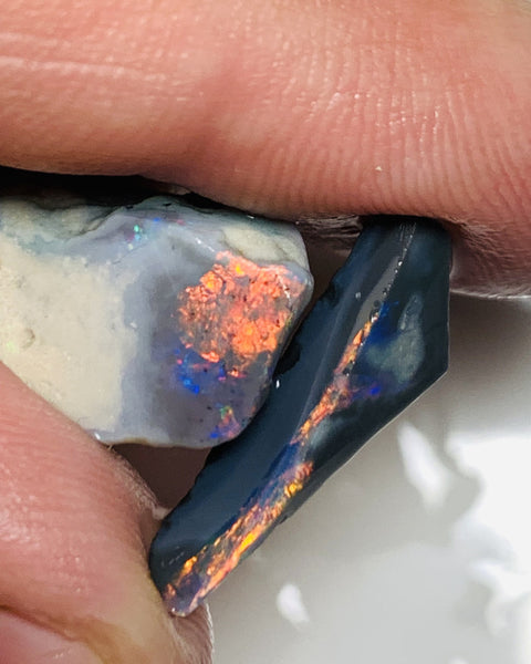 Lightning Ridge Black & Dark Opal Rubs High Grade 19cts bright & Reds & multi colour fires 24x12x10mm & 20x8x5mm WSQ85