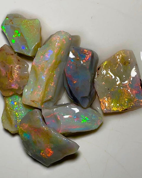 Lightning Ridge Rough Opal Parcel 65cts Select Dark base loaded bright Multicolours material to cut 25x10x7mm to 14x12x4mm MFB04