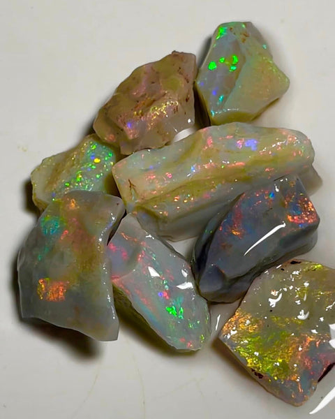 Lightning Ridge Rough Opal Parcel 65cts Select Dark base loaded bright Multicolours material to cut 25x10x7mm to 14x12x4mm MFB04