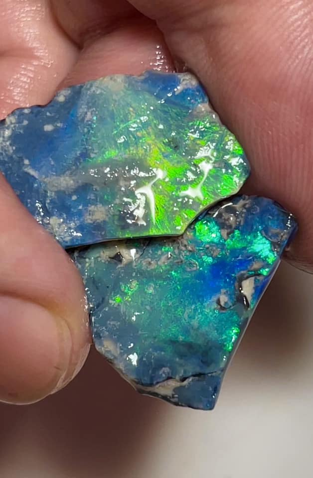 Mulga® Black Seam opal 13cts Stunning Bright & Vibrant Cutters Green / Blue dominant fires 20x15x2mm & 20x15x2mm MFB16