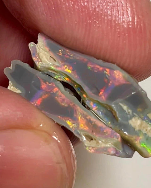 Mulga® Reds on Dark Seam Split opal 12.25cts Gorgeous Bright Multifires 20x10x5mm & 18x8x5mm MFB17