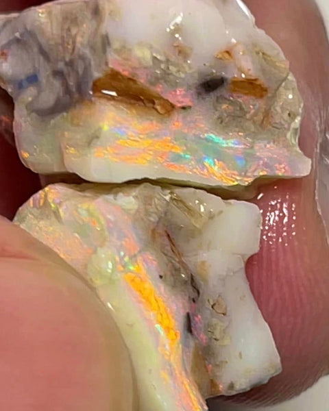 Lightning Ridge Rough Opal 33cts Big Pair Stunning Light/Dark Base Cutters Candy® High Grade Bright Multifires 22x14x12mm & 17x14x11mm MFB28