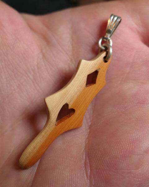 Hand Carved Mini Hardwood Welsh Love spoon Pendant set with Australian opal Trimmed with sterling silver bail 50x15x3.5mm XMASb29