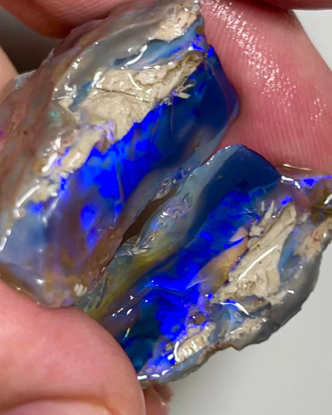 Lightning Ridge Rough Opal 80cts Huge Stunning Dark Crystal Knobby Split with Blues 30x20x15mm & 30x13x10mm MFB34