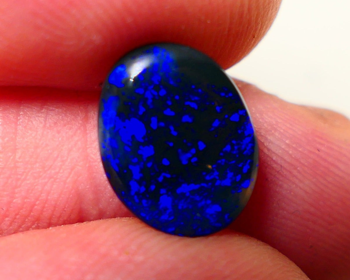 Lightning Ridge Black Crystal Opal Gemstone 2.00cts Gem Grade Mulga® N1 JET Black Body Tone B3 Brightness Stunning Very Bright Royal Blues 12x10x2.5mm UK05