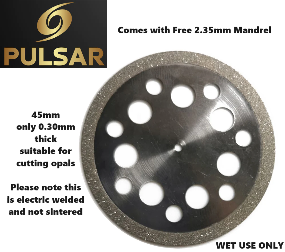 Diamond Opal Cutting wheel Slicer cutter 45mm Diameter & Only 0.3mm thick blade + 2.35mm MANDREL fit dremel & other Multitools with 2.35mm fittings