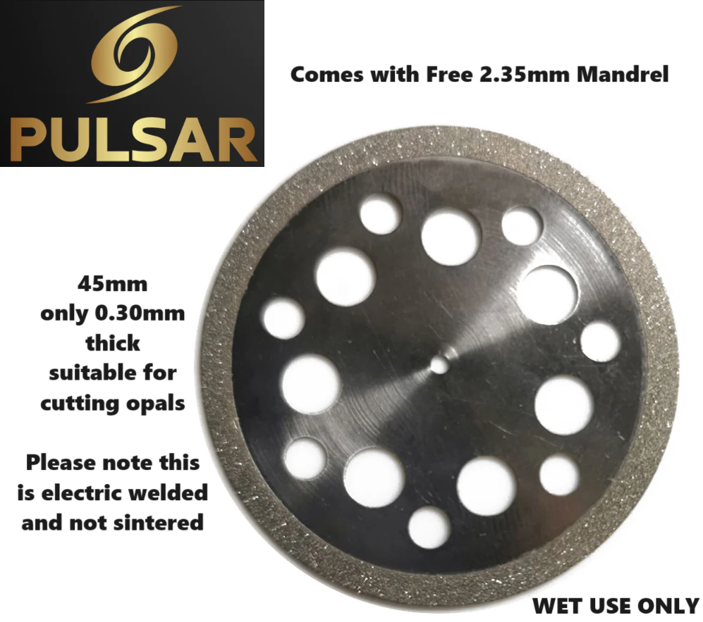 Auction New for 2024 Diamond Opal Cutting wheel Slicer cutter 45mm Diameter & Only 0.3mm thick blade +FREE 2.33mm MANDREL fit dremel & other Multitools with 2.35mm fittings