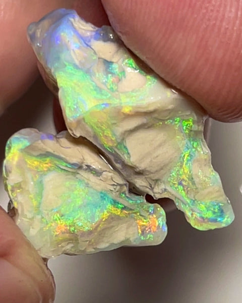 Lightning Ridge Rough Bling Exotic Crystal Seam opal formation Split pair 22.85cts Super Bright Amazing Yellow dominant Sparkling Rainbow of Multifires 25x15x8mm & 15x10x5mm NSW045