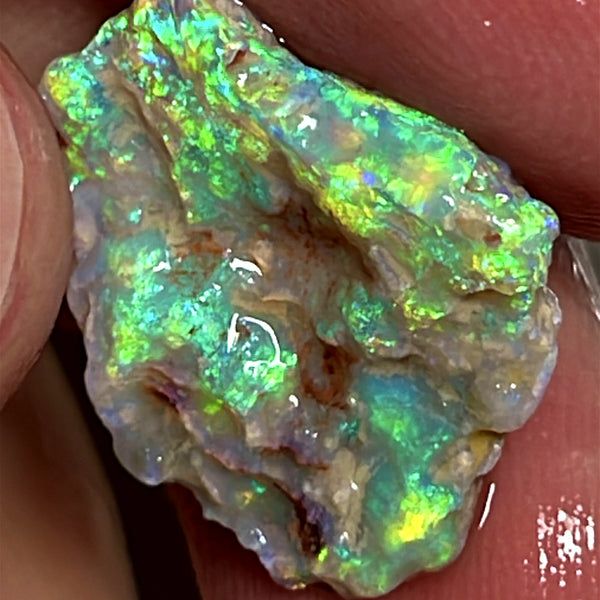 Lightning Ridge Rough Opal 7.25cts Crystal Witches hat Knobby Amazing Vibrant Very Bright Multicolours 18.000 x 17.000 x 3.000 mm WAE47