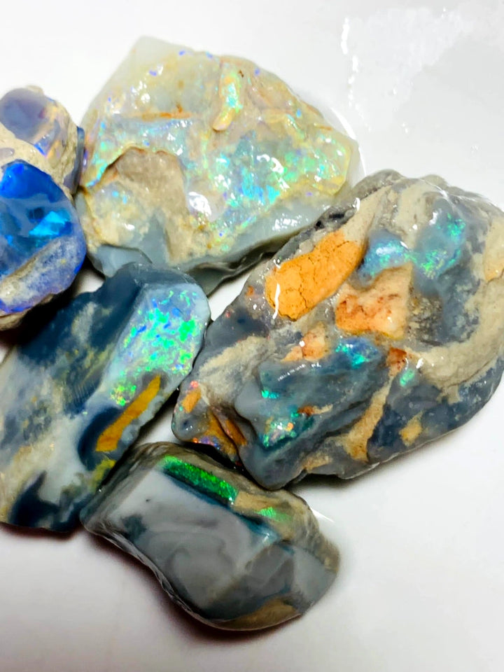 OPAL MONTH SPECIAL Lightning Ridge Rough Dark & Crystal Seam Opal Parcel 107cts Lots of Potential & Cutters Lots Bright colours & bars 33x18x8mm to 20x13x8mm  WAA07