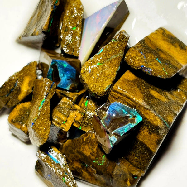 Queensland Boulder / Matrix opal 192cts rough Stunning Parcel Winton Very Bright & Colourful With Bars to expose & explore 25x16x11mm to 12x10x5mm BFC76