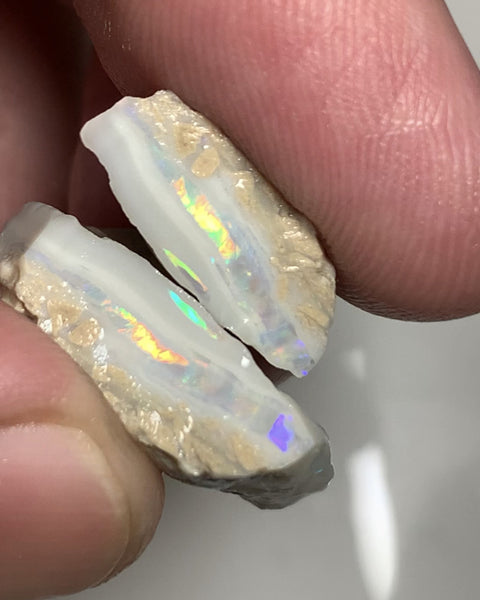 Lightning Ridge Rough Opal Grey /Crystal 25cts Cutters Candy® Exotic Seam Split Gem Grade packed with Super Bright Rainbow of fires in stunning bars 21x13x6mm & 15x12x7mm WST39