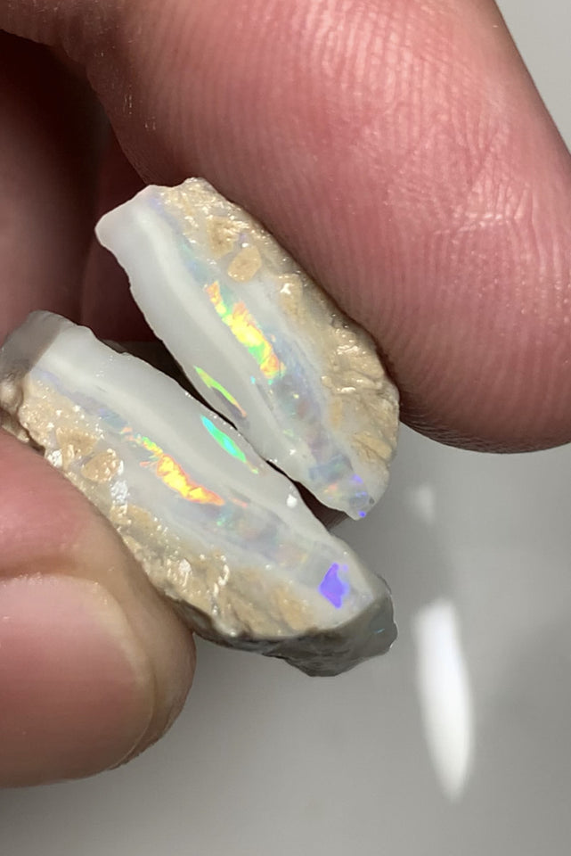 Lightning Ridge Rough Opal Grey /Crystal 25cts Cutters Candy® Exotic Seam Split Gem Grade packed with Super Bright Rainbow of fires in stunning bars 21x13x6mm & 15x12x7mm WST39