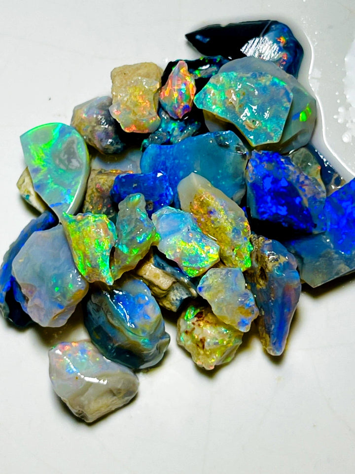 Lightning Ridge Rough n Rubs Opal Parcel 78cts Cutters Select Black Dark & Crystal Very bright & colourful material 15x14x5mm to 5x3x2mm WAC21