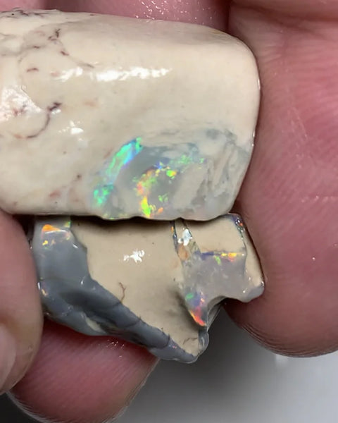 OPAL MONTH SPECIAL Mulga® Dark / Crystal  Rough Seam Opal formations Pair 34cts Nice fires clay/sand host 22x10x10mm & 16x10x8mm  WSZ02