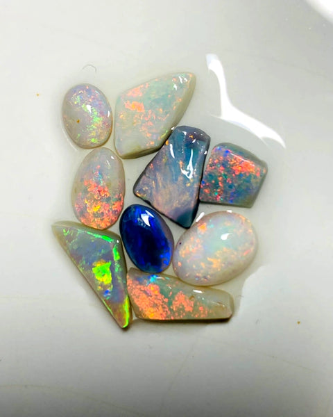 Lightning Ridge Opal Rough Small size Rub Preform Parcel Black Dark & Crystal Miners Bench® 9cts Stunning Bright Multifires & patterns to faces 12x5x3mm to 7x4x2mm WAA16