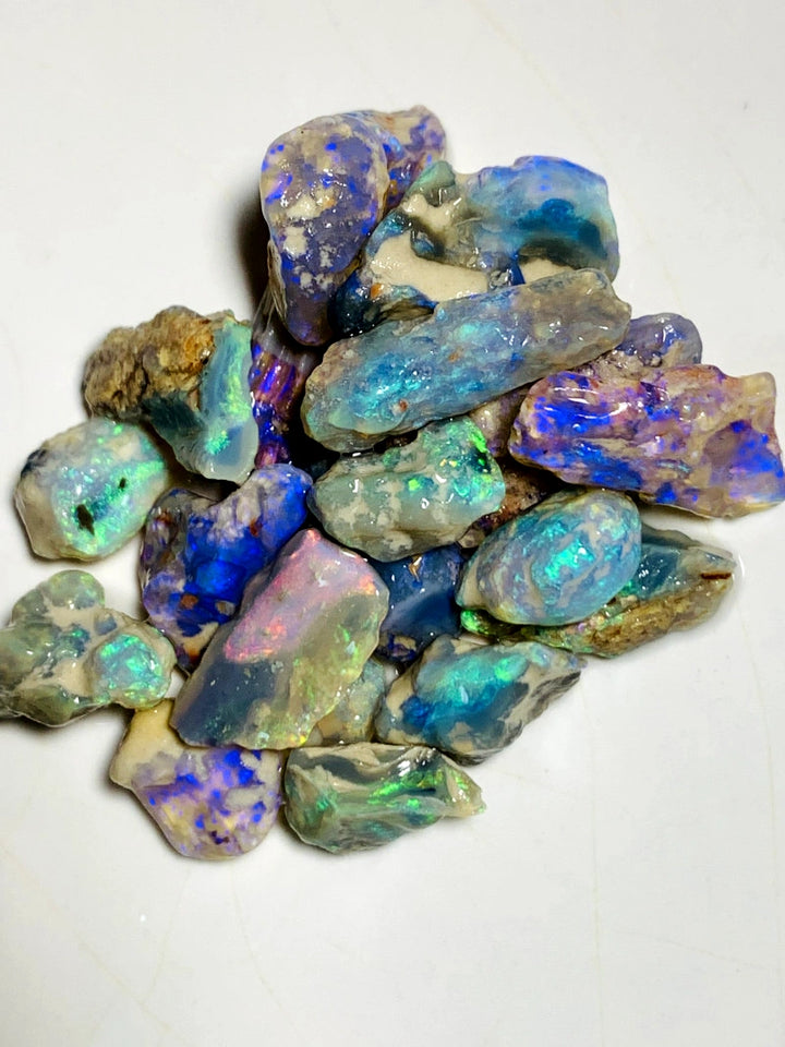 Lightning Ridge Rough Dark & Crystal Knobby Seams Opal Parcel 56cts Lots of Potential & Cutters Bright Multicolours 20x12x5mm to 7x6x5mm WAA36