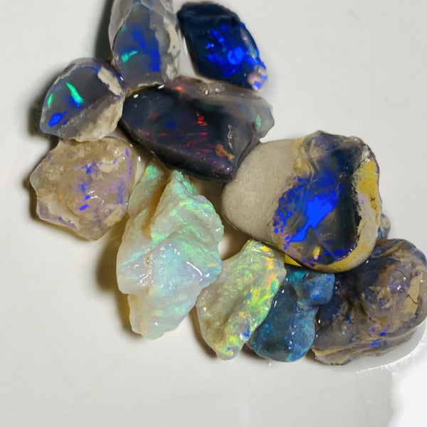 Lightning Ridge Rough Opal Parcel 37cts Black & Semi Black & Crystal High Grade Very Bright Lovely colourful material for cutters 18x8x7mm & 9x6x2mm WST14